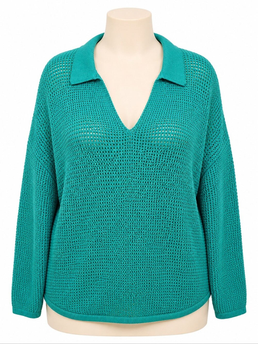 GAP Women's Kelly Green Open Knit Collared V-Neck Pullover Sweater Sz XXL Casual